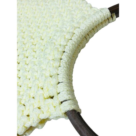 Macrame Handbag Purse Wooden Handle Crochet Knit Boho Chic Cream Small - Picture 11 of 12